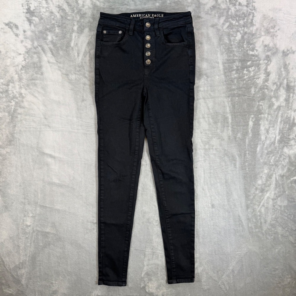 American Eagle Super Hi Rise Jegging Women's Size 2 Long Black Button Fly Denim